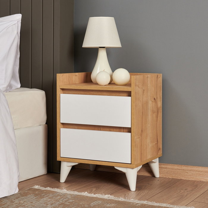 Tuvalle Mesilla de Noche 041 Roble Zafiro y Blanco Dormitorio 45x59x40cm Fabricada en Tablero de Partículas Recubierto de Melamina